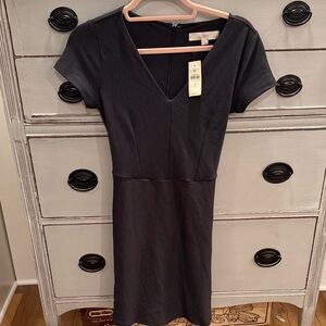 LOFT black ribbed NWT fit and flare v-neck dress